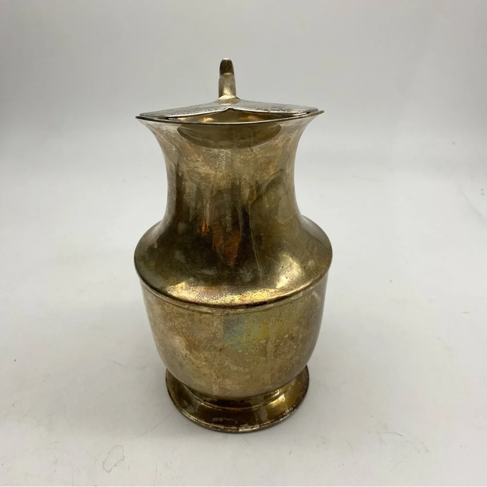 Vintage Silverplate Pitcher Traditional Decor India Ice Lip Handle Patina 8